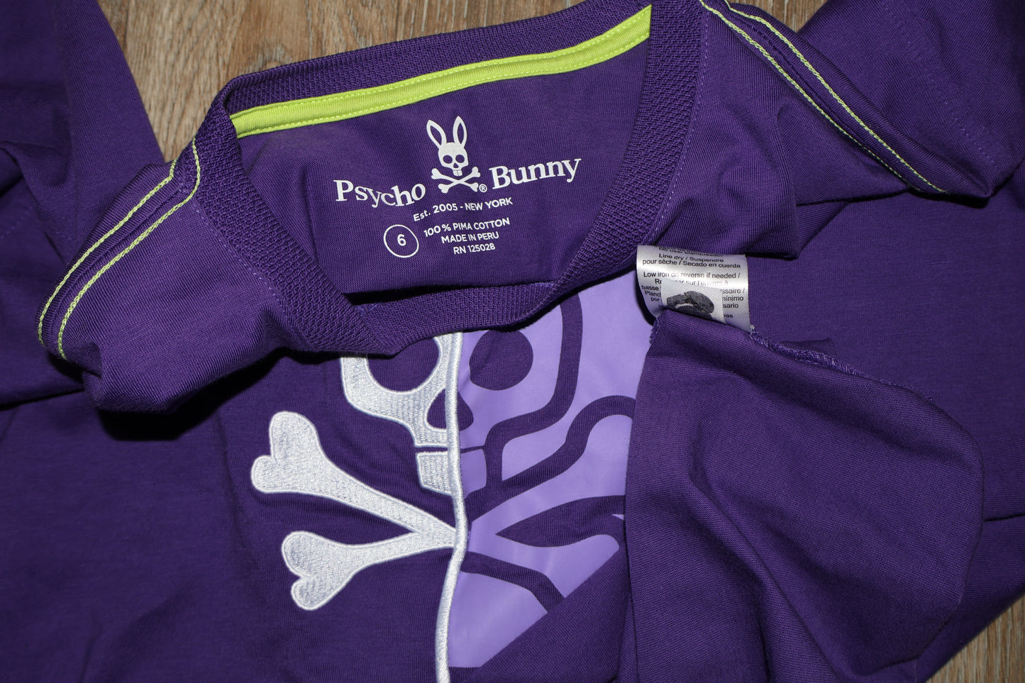 Psycho Bunny Black T-Shirt Purple Bunny Logo SIZE 6 LARGE 10/10